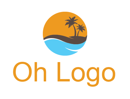 palm trees and waves in circle travel logo