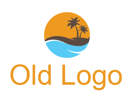 palm trees and waves in circle travel logo