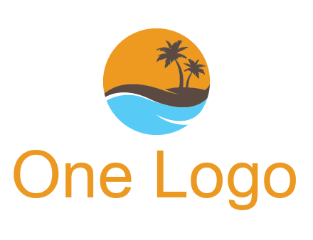 palm trees and waves in circle travel logo