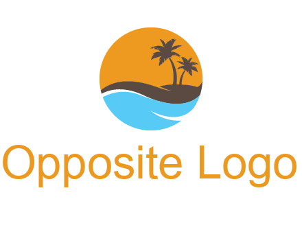 palm trees and waves in circle travel logo