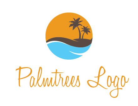 palm trees and waves in circle travel logo