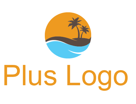 palm trees and waves in circle travel logo