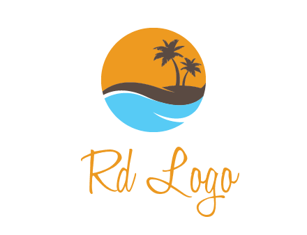 palm trees and waves in circle travel logo