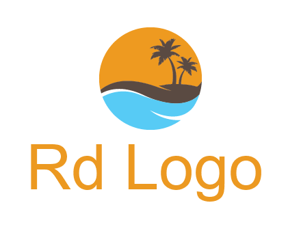 palm trees and waves in circle travel logo