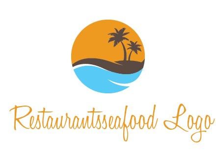 palm trees and waves in circle travel logo