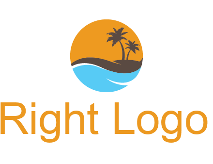 palm trees and waves in circle travel logo