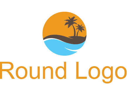palm trees and waves in circle travel logo
