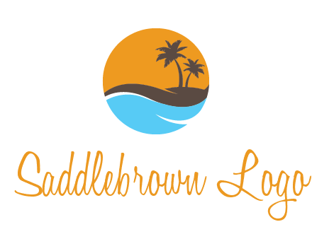 palm trees and waves in circle travel logo