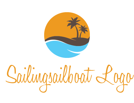 palm trees and waves in circle travel logo