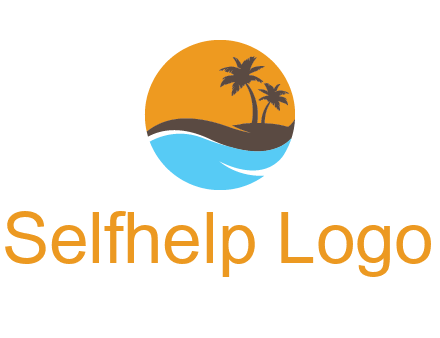 palm trees and waves in circle travel logo