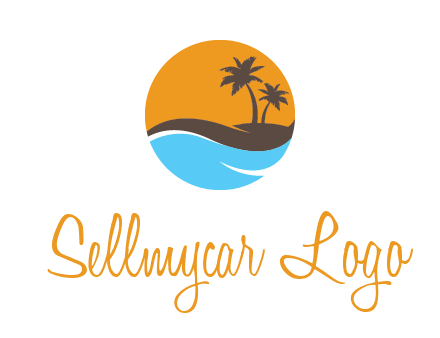 palm trees and waves in circle travel logo