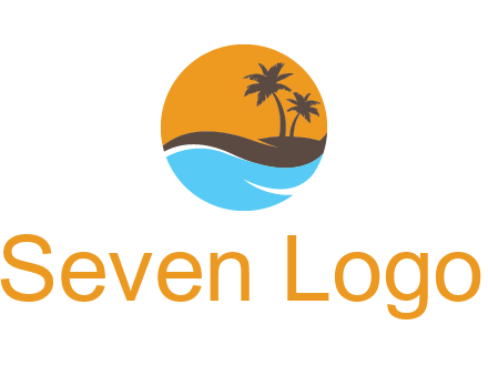 palm trees and waves in circle travel logo