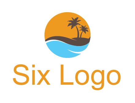 palm trees and waves in circle travel logo