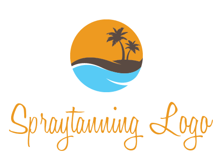 palm trees and waves in circle travel logo