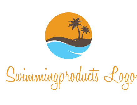 palm trees and waves in circle travel logo