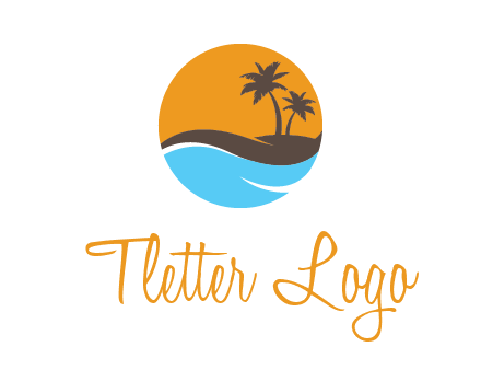 palm trees and waves in circle travel logo