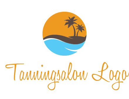 palm trees and waves in circle travel logo