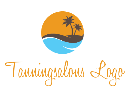 palm trees and waves in circle travel logo