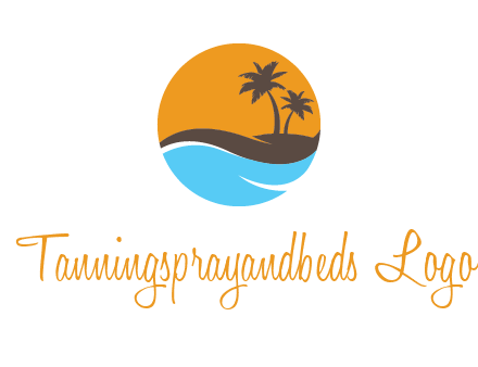 palm trees and waves in circle travel logo