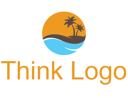palm trees and waves in circle travel logo