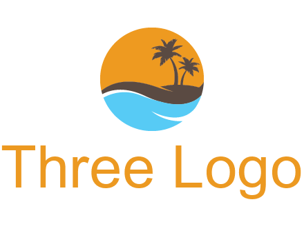 palm trees and waves in circle travel logo