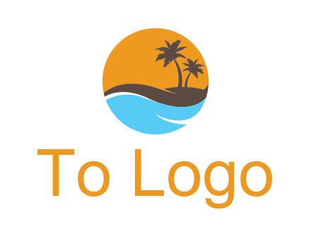 palm trees and waves in circle travel logo