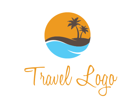 palm trees and waves in circle travel logo