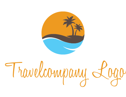 palm trees and waves in circle travel logo