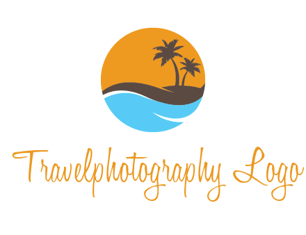 palm trees and waves in circle travel logo