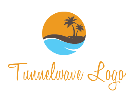 palm trees and waves in circle travel logo