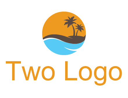 palm trees and waves in circle travel logo