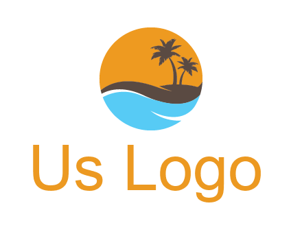 palm trees and waves in circle travel logo
