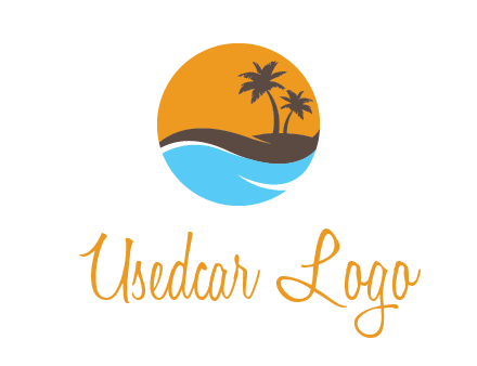 palm trees and waves in circle travel logo