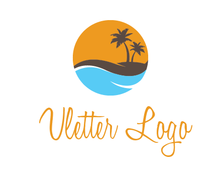 palm trees and waves in circle travel logo