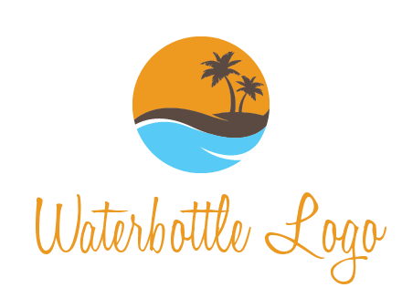 palm trees and waves in circle travel logo