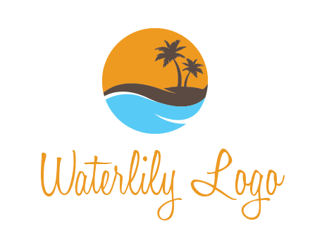palm trees and waves in circle travel logo