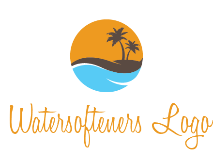 palm trees and waves in circle travel logo
