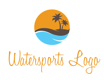 palm trees and waves in circle travel logo