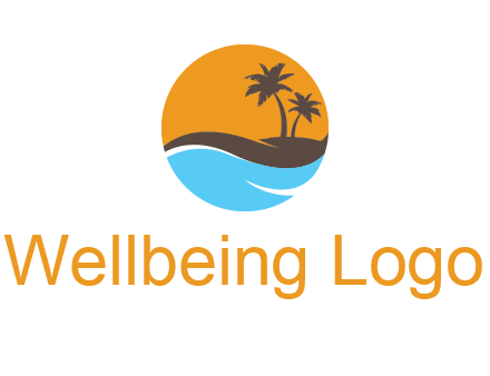 palm trees and waves in circle travel logo