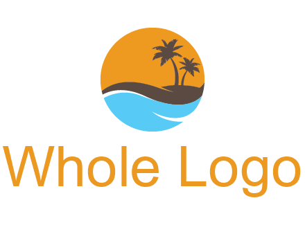 palm trees and waves in circle travel logo