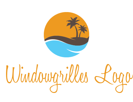 palm trees and waves in circle travel logo