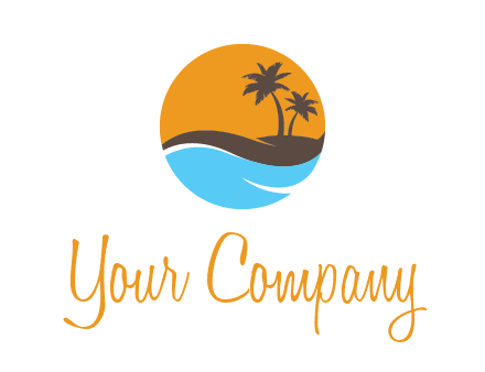 palm trees and waves in circle travel logo