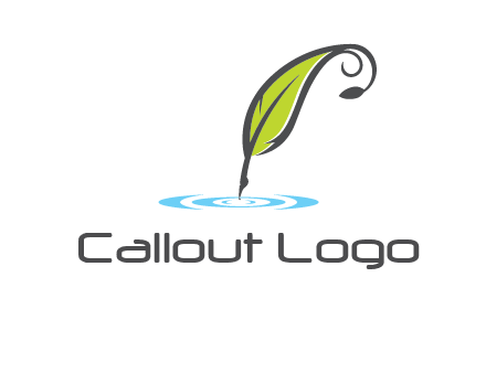 green quill poised on flat circle logo