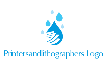 papers in large water drop surrounded by droplets graphic
