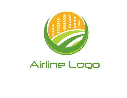 wheat stalks and field in circle agriculture logo
