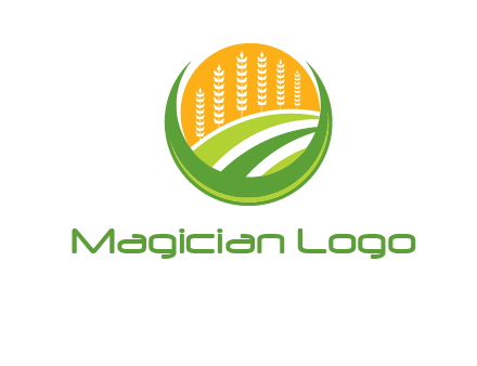 wheat stalks and field in circle agriculture logo