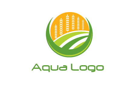 wheat stalks and field in circle agriculture logo