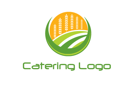 wheat stalks and field in circle agriculture logo