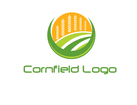 wheat stalks and field in circle agriculture logo