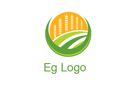 wheat stalks and field in circle agriculture logo